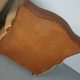 Pair of French Cognac Moustache Back Leather Club Chairs, 1940s