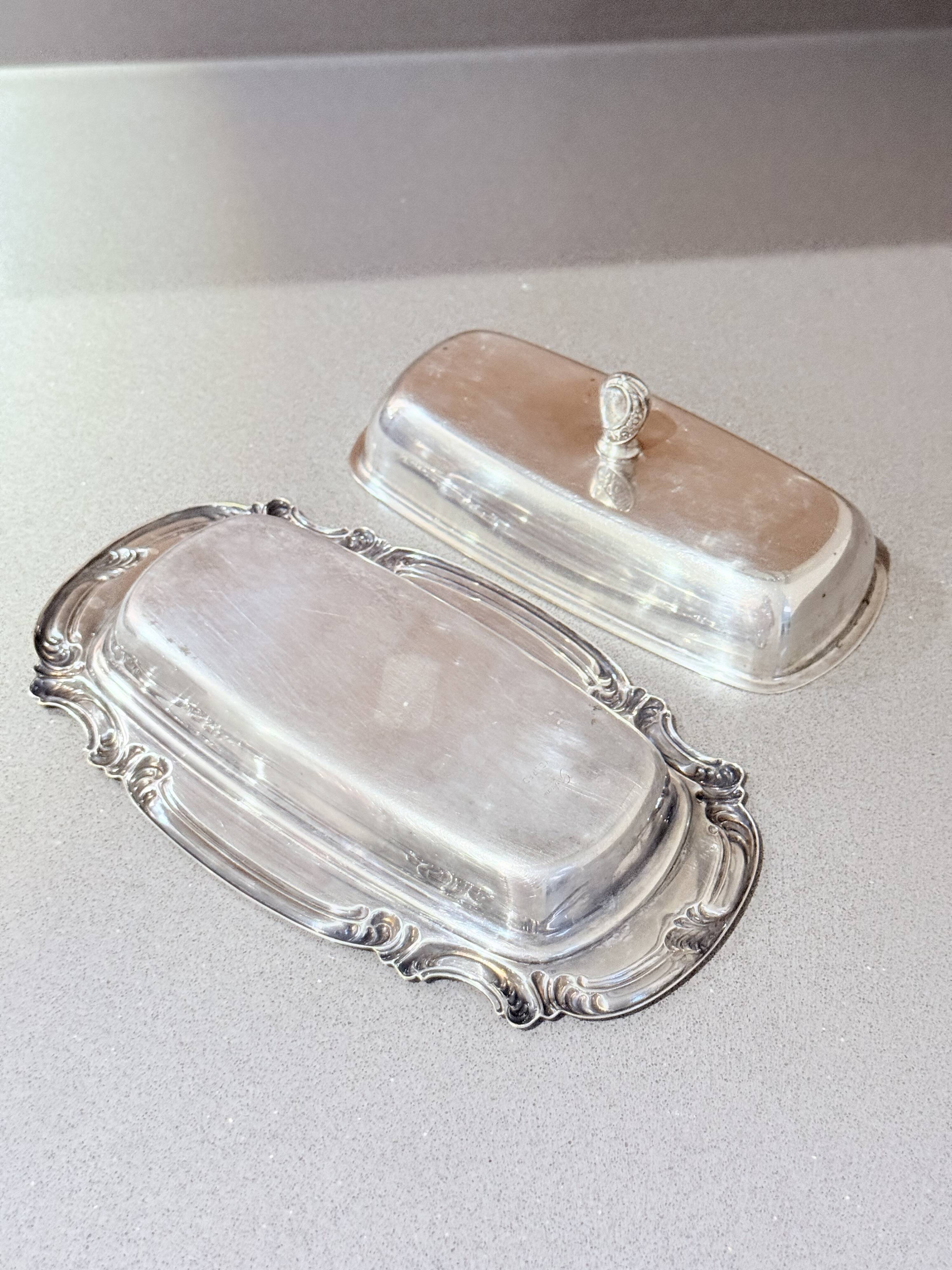 Antique Silver Butter Dish With Crystal Liner & Spoon, Elegant Vintage Tableware