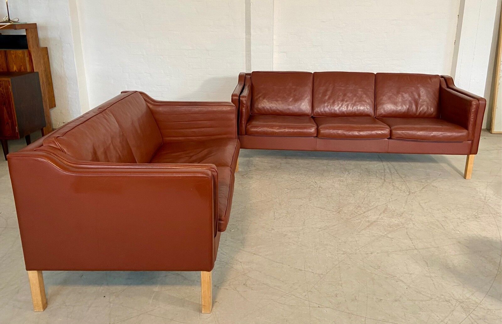 Vintage Danish mid-century Mogens Hansen 2 person cognac leather sofa