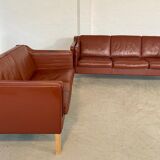 Vintage Danish mid-century Mogens Hansen 2 person cognac leather sofa