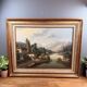 Oil on canvas mountain landscape signed E. Deray – antique gilded frame