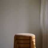 Modern Swedish, set of 14 stackable stools in birch and hessian fabric, 1980s.
