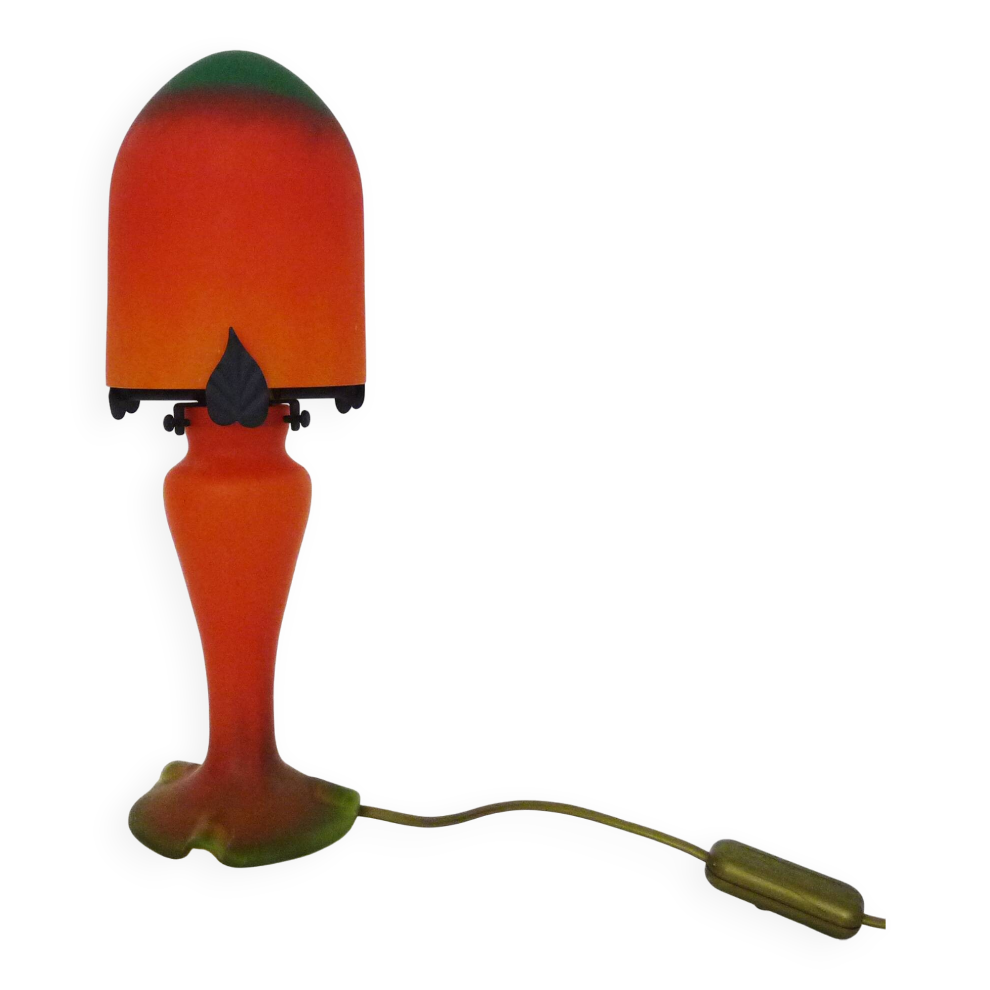 Lampe champignon en pâte de verre marmoréen orange vert. Artistar