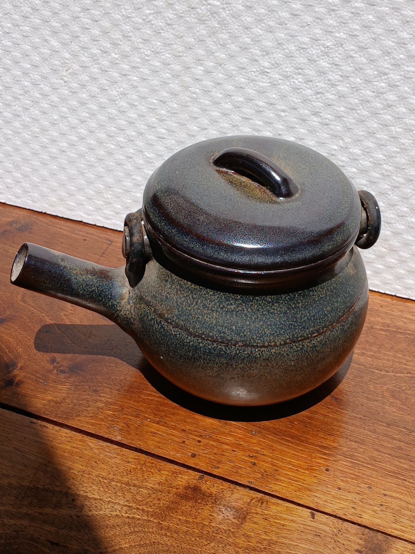 Vintage stoneware teapot from Puisaye, 1950s-60s.