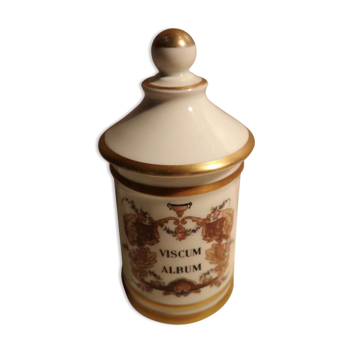 Old pharmacy jar Viscum Album gold film