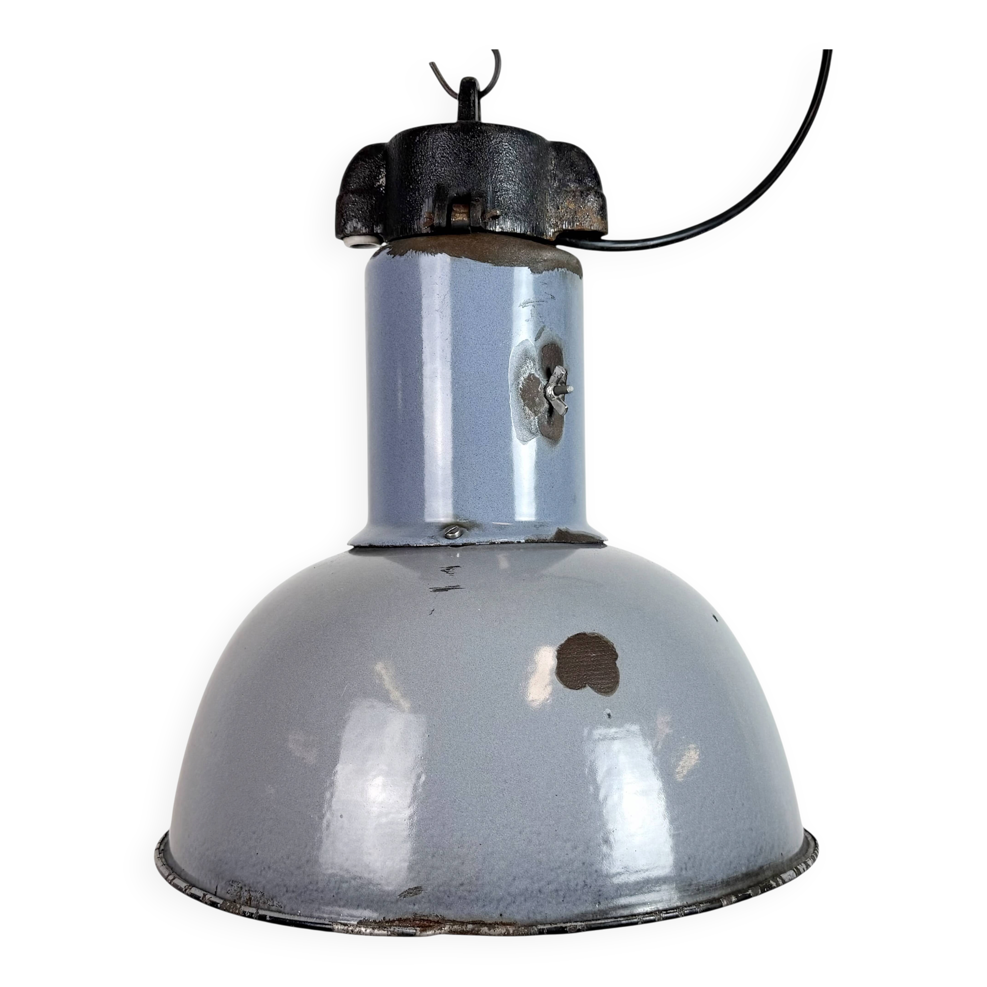 Industrial Grey Enamel Bauhaus Pendant Lamp, 1930s