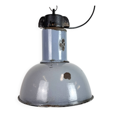 Lampe suspendue Bauhaus en émail gris industriel, années 1930