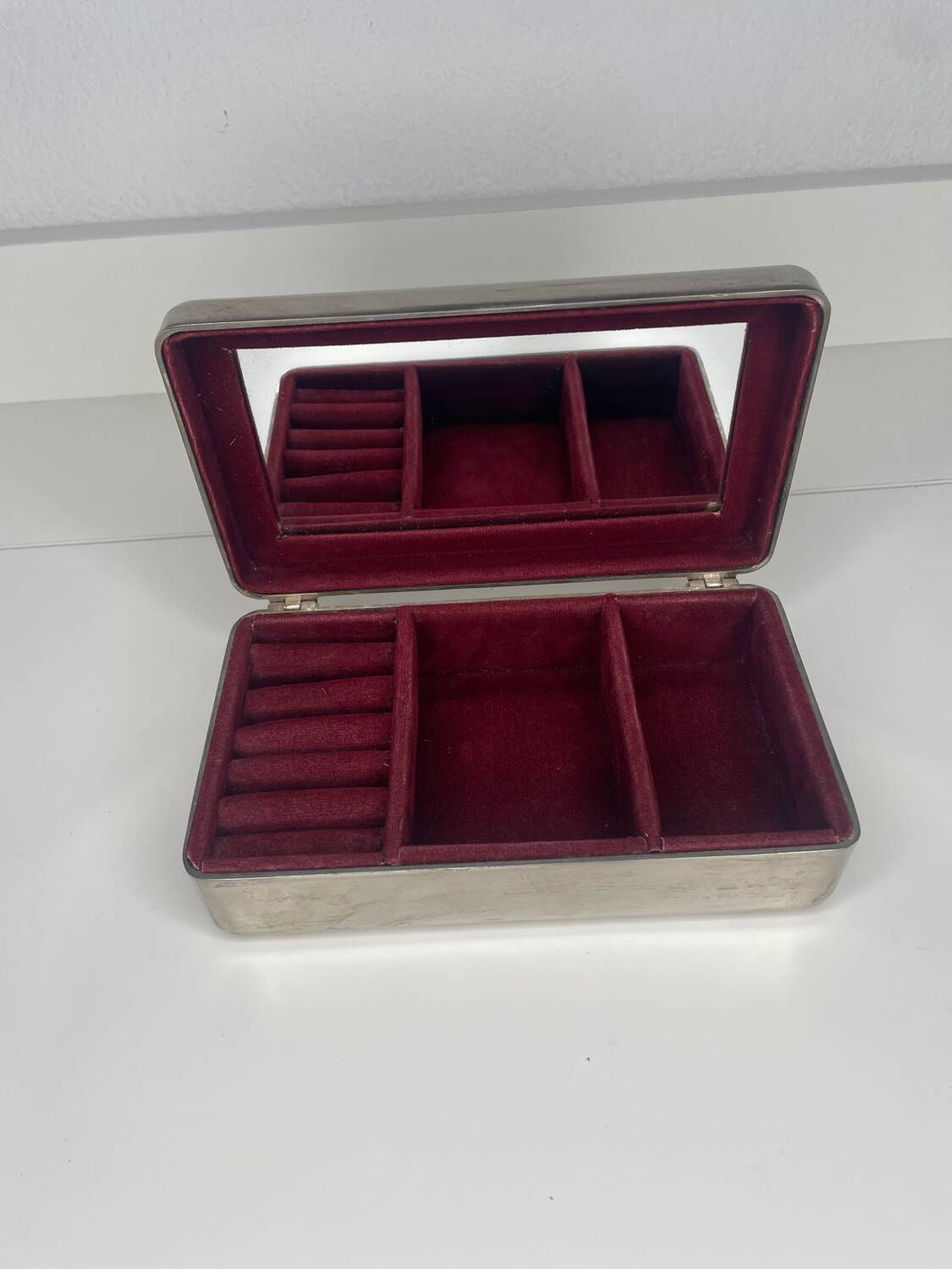 Boîte à Bijoux Plaquée Argent Avec Miroir - Couvercle à Charnière - Occasion