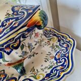 Vintage Rouen porcelain soup tureen with underplate, hand-painted