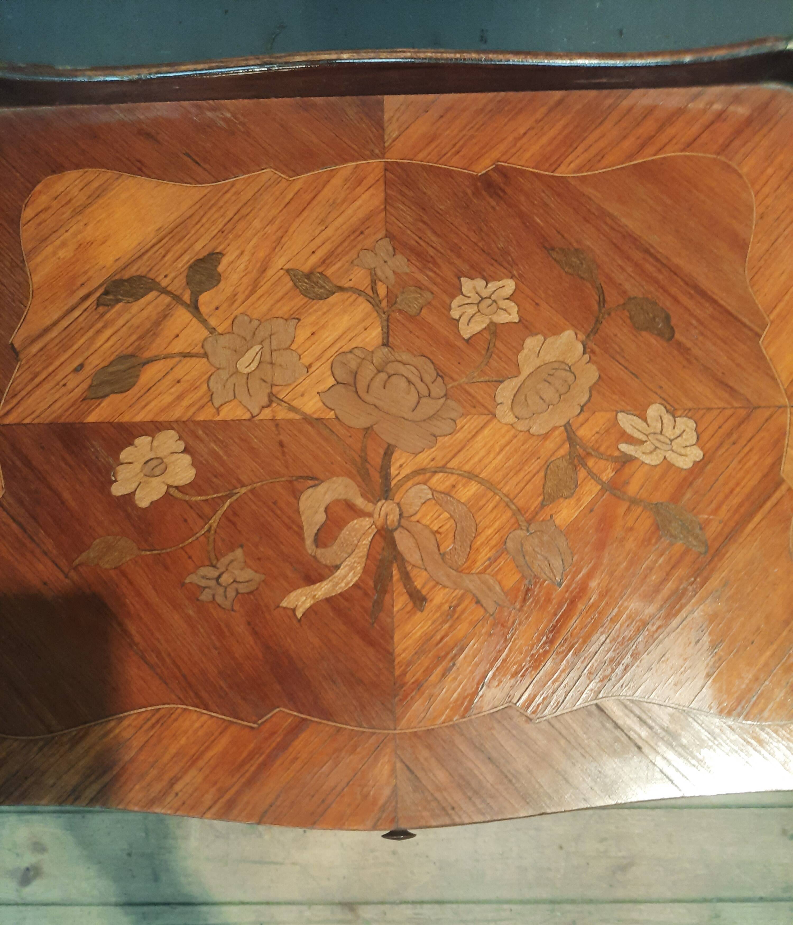 Flower marquetry bedside table in Louis XV style