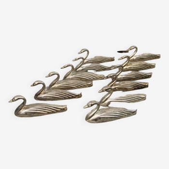 12 porte-couteaux canard en métal argenté