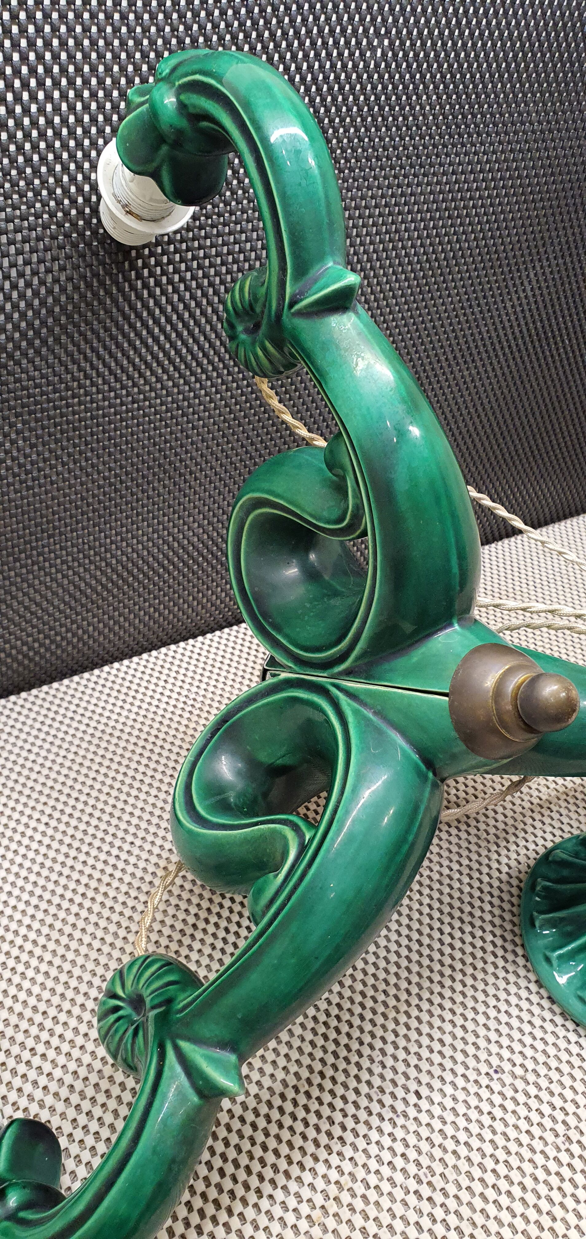 Chandelier 3 arms ceramic green art deco