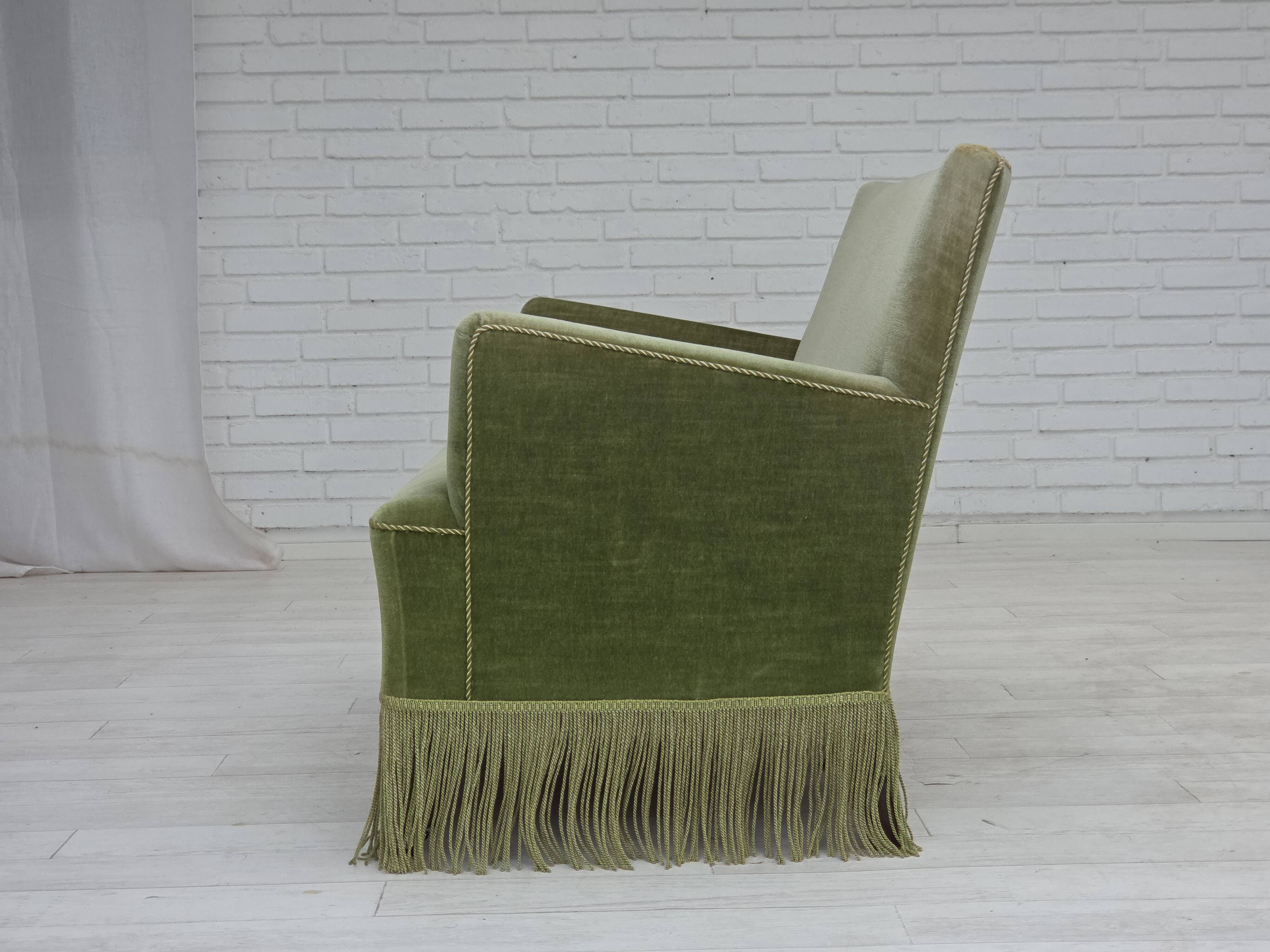 1970s, Danish 2-seater sofa, green furniture velour, beech wood legs.