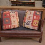 Small Vintage Bench Sofa Studded Leather Sofa 1970s