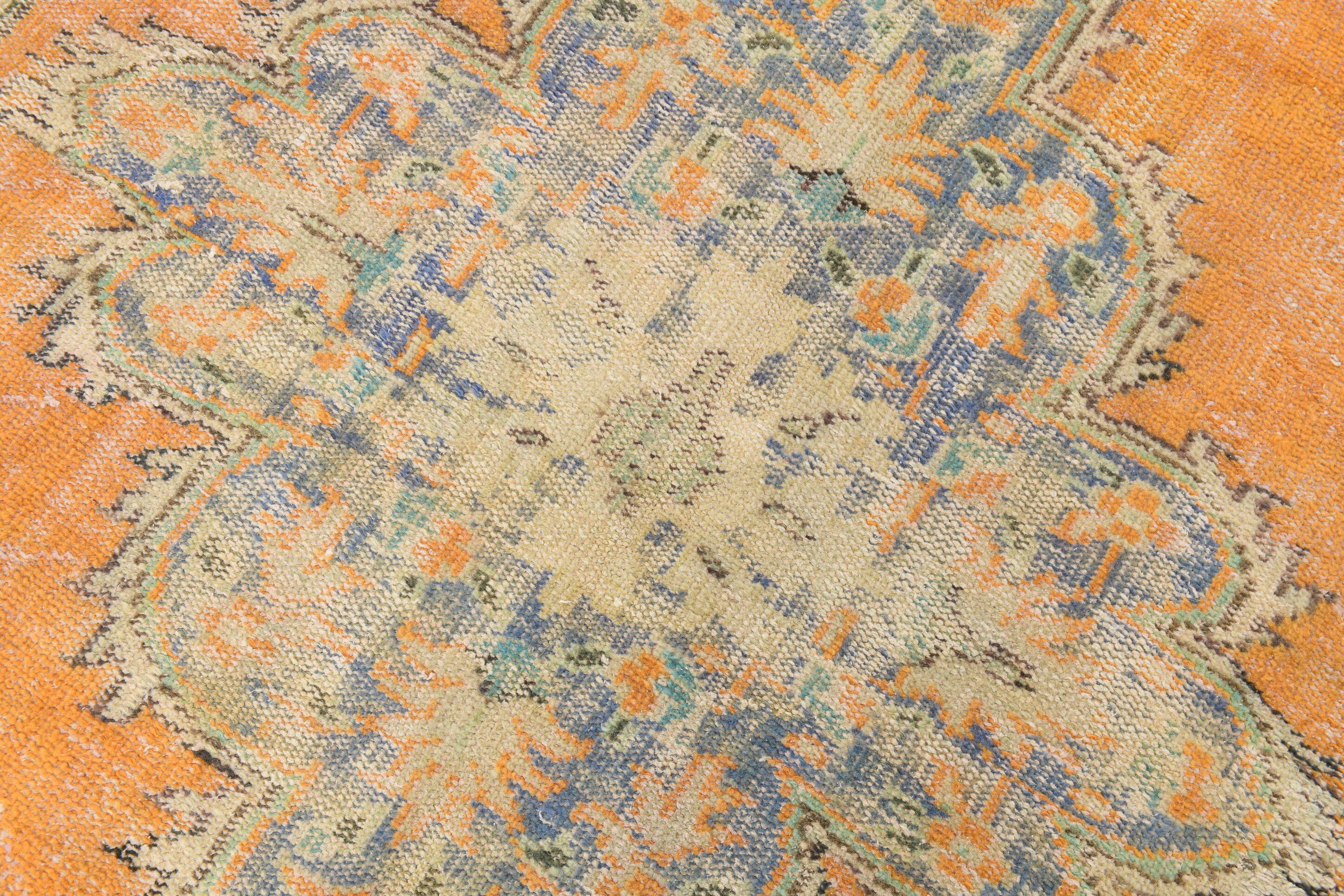 Medallion orange wool rug, beige orange vintage turkish rug 6x10 ft