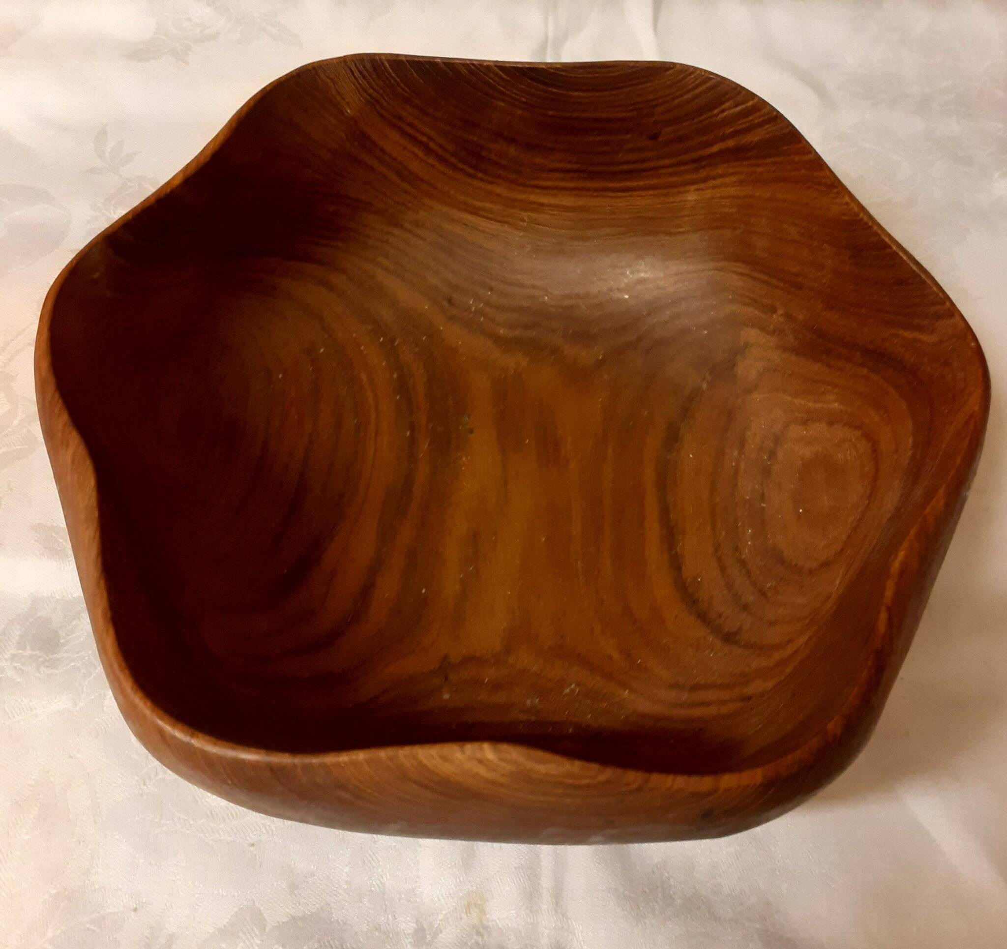 vintage salad bowl in solid teak, Scandinavian design, free form