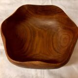 vintage salad bowl in solid teak, Scandinavian design, free form
