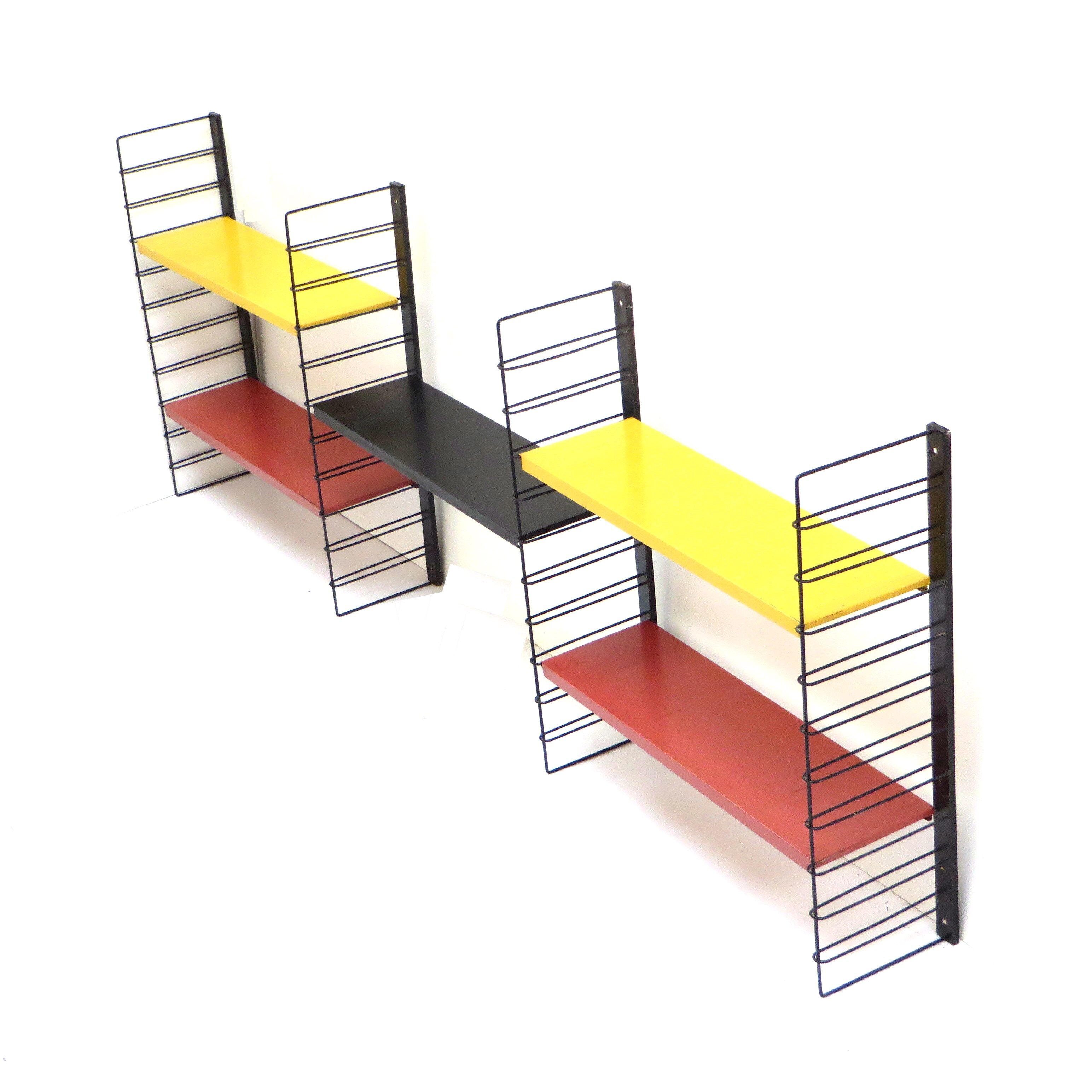 Vintage bookshelf / wall system from Tomado in metal with black frame with 5 shelves