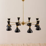 8 arms Italian chandelier with diabolo shades in Stilnovo style