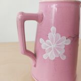 Vase pichet rose Sarreguemines peint à la main vers 1900