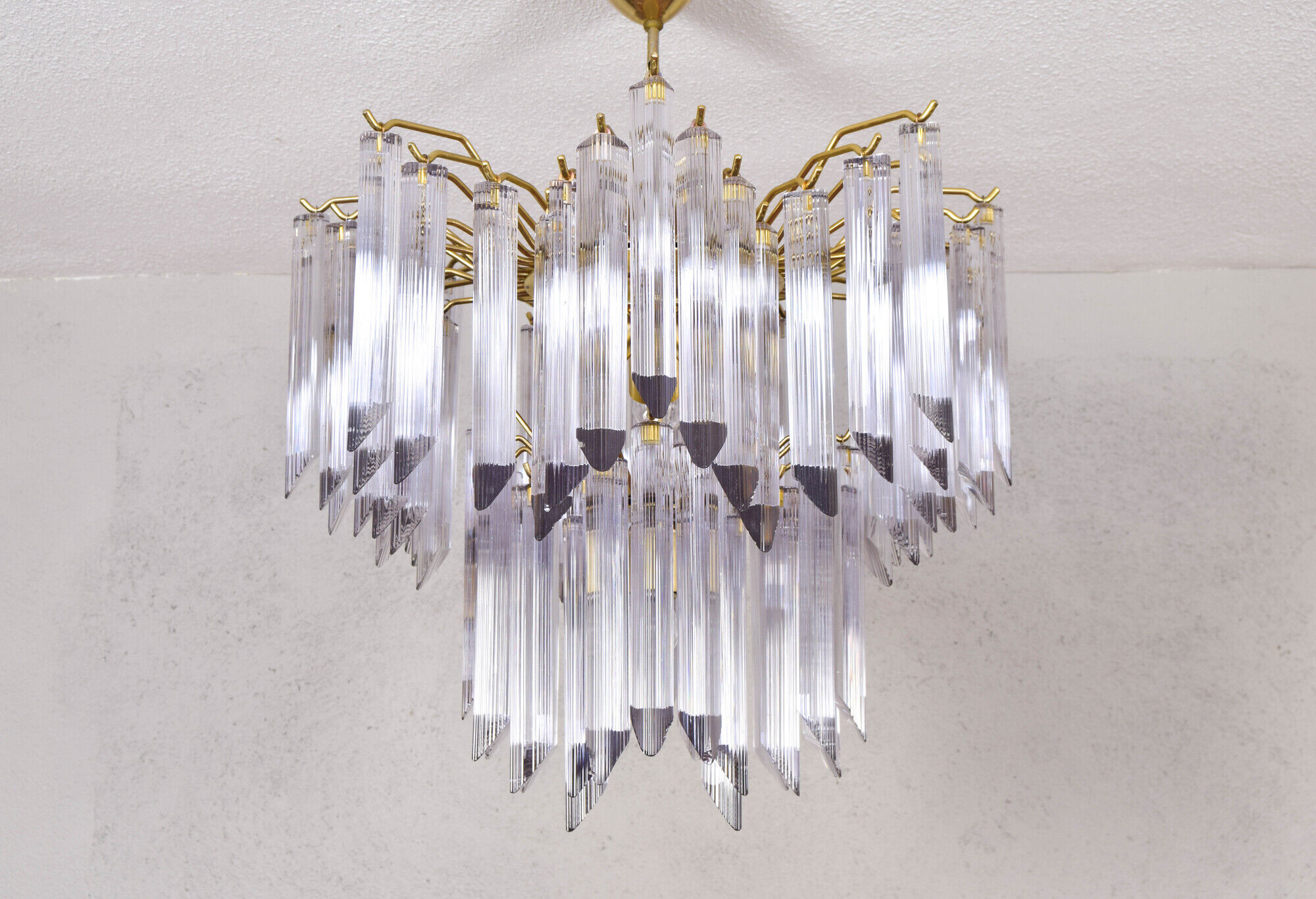Mid century italian modern triedri murano glass venini chandelier