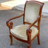 Louis Philippe regency office chair in solid wood and beige velvet