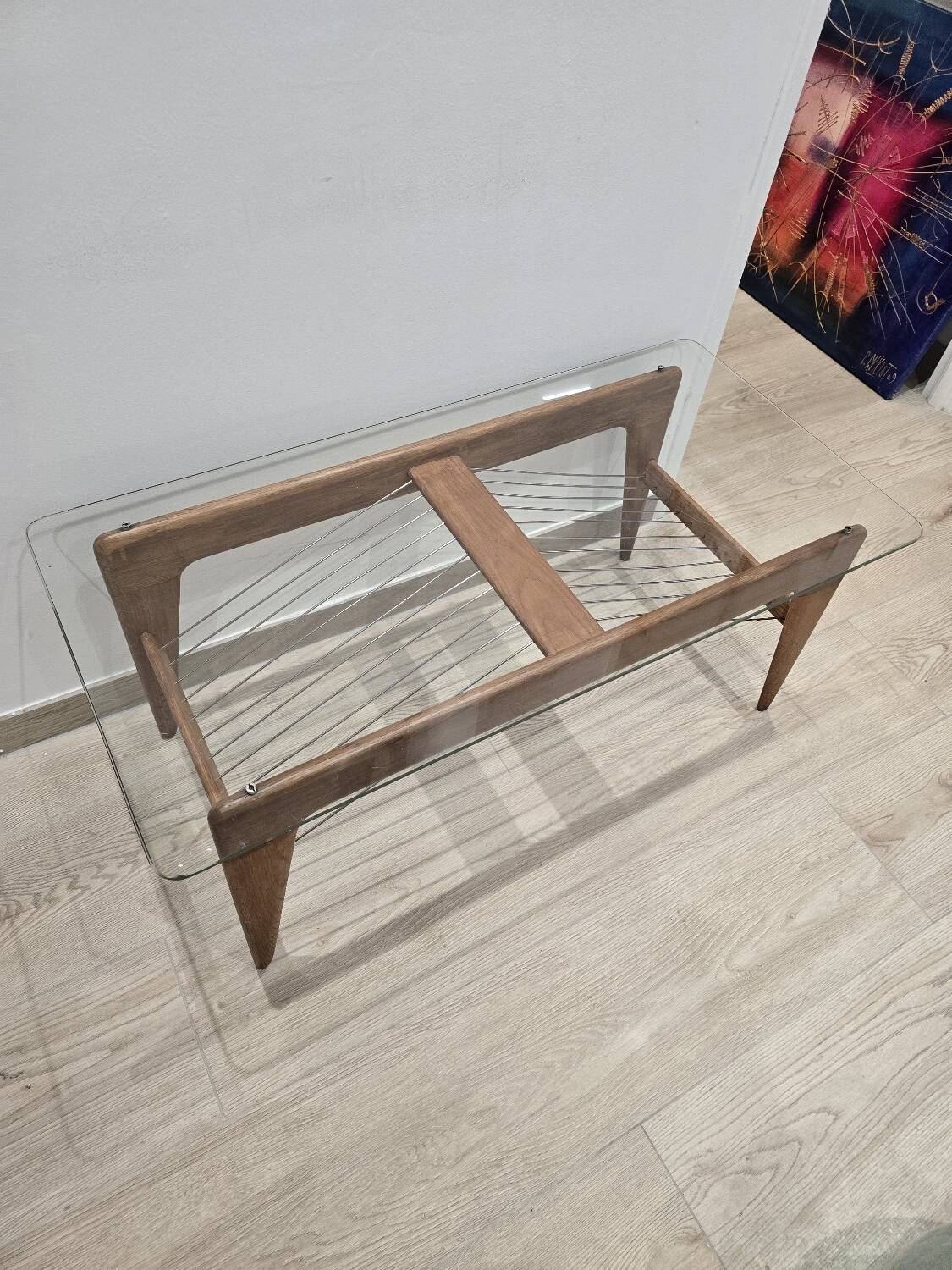 Table basse vintage en bois et verre – Design scandinave 50’s