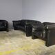Moroso sofa set and armchairs in black leather, 1984