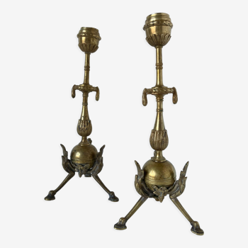 Pair of neoclassical style candlesticks in gilded bronze in the taste of Barbedienne
