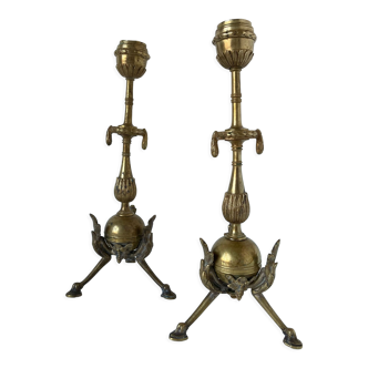 Pair of neoclassical style candlesticks in gilded bronze in the taste of Barbedienne