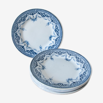Flat plates in fine earthenware, blue décor, Creil Montereau