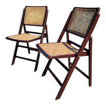 Lot de 2 chaises pliantes en bois et cannage