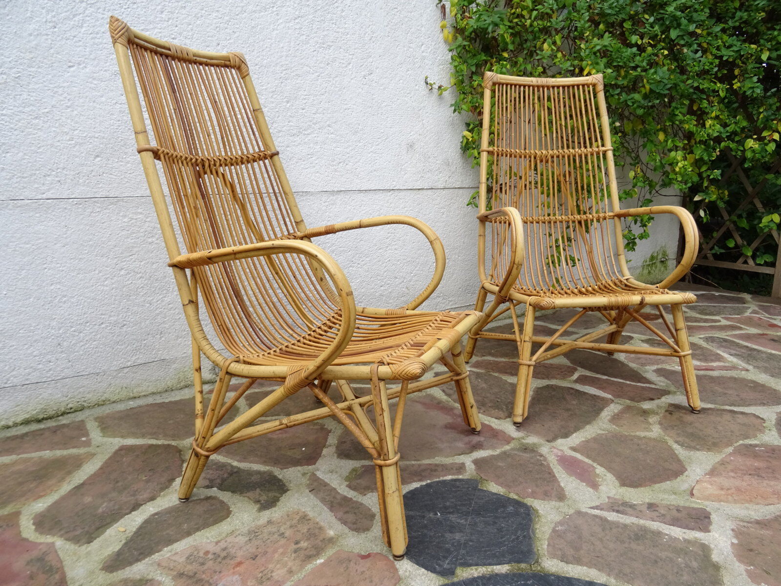 Pair of high rattan chairs