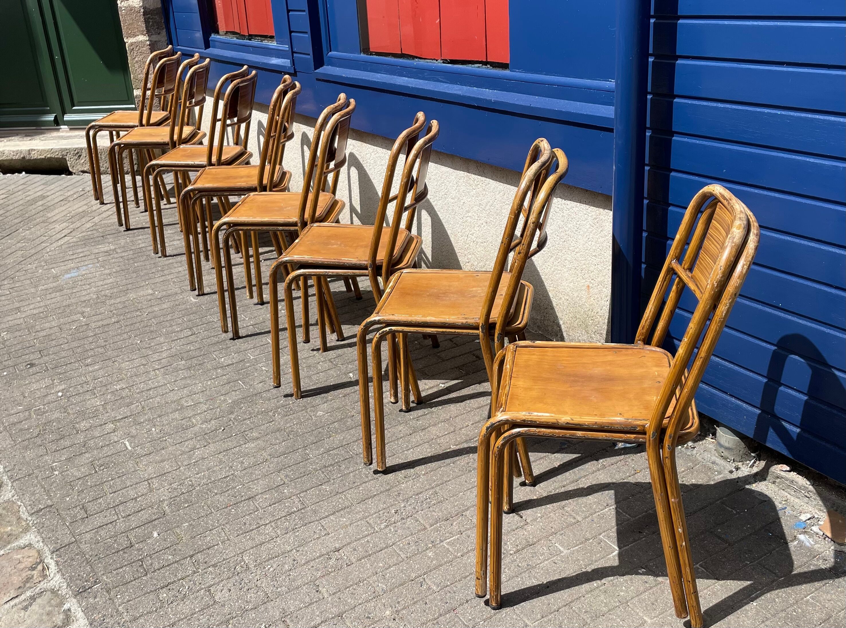 Set of sixteen industrial metal chairs from the 1960s