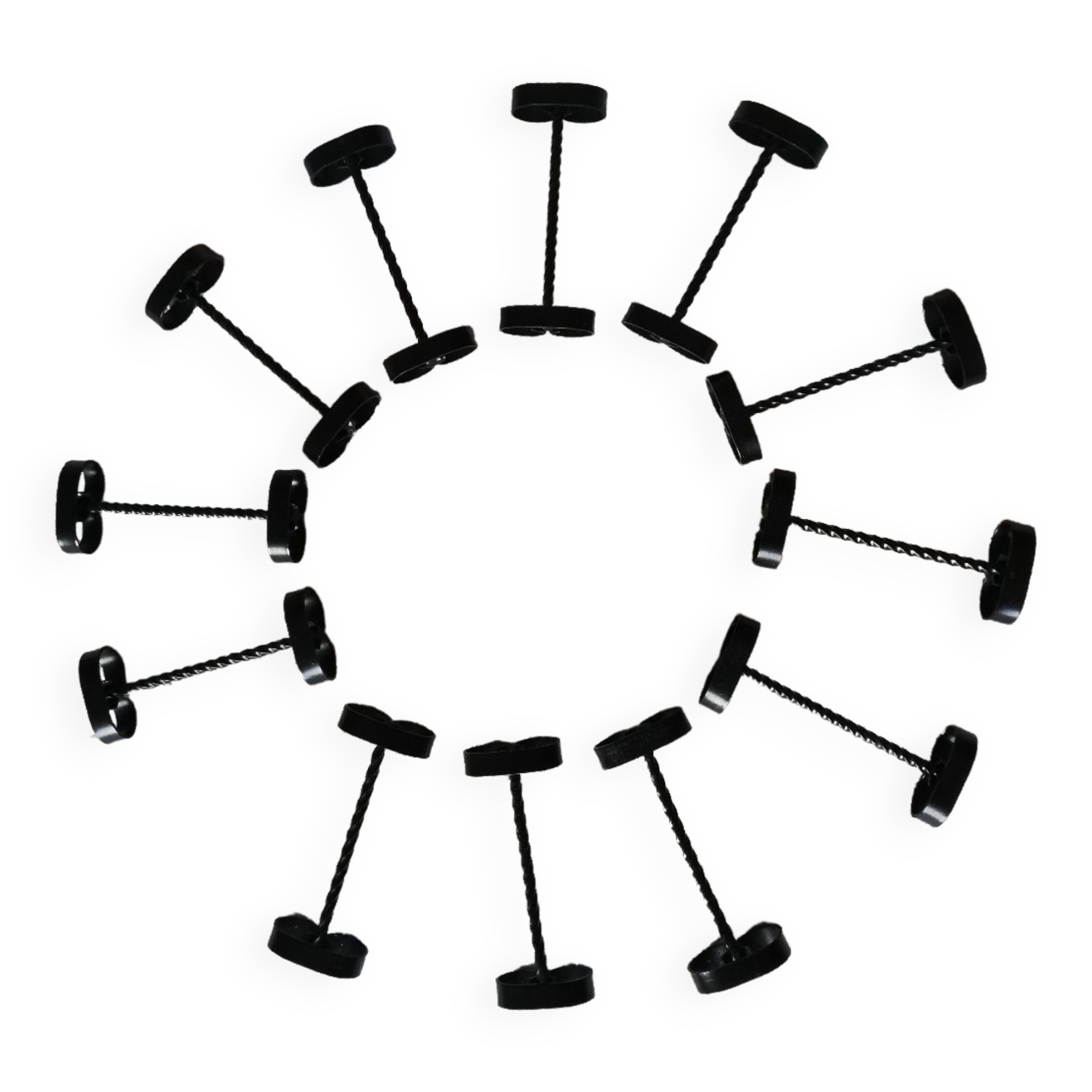 Set of 12 black twisted wrought iron knife holders from the 50s