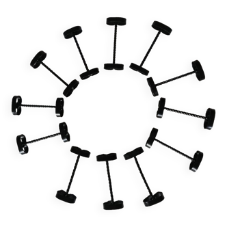 Set of 12 black twisted wrought iron knife holders from the 50s