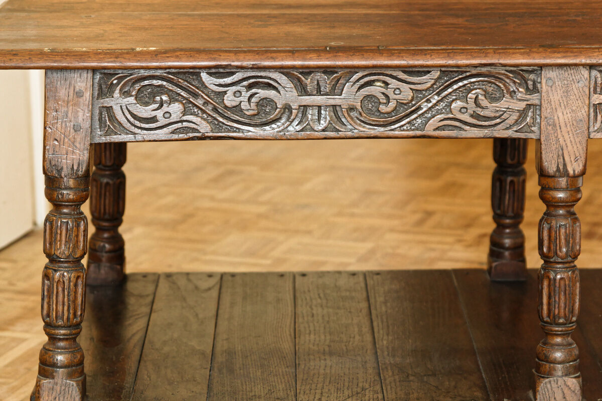 Carved solid oak coffee table