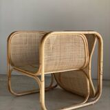 Amsterdam rattan armchair with U-shaped armrest, squared canework