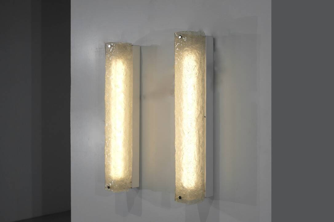 Large pair of Murano glass wall sconces, Italy 1970s. Vintage