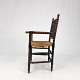Stained beechwood bobbin armchair in jacobean style, 1900s