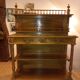 Antique cherry wood sideboard with marble top, 2 front drawers, 1 shelf.