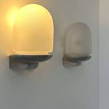 Pair of vintage wall lights, porcelain and sandblasted glass, France 1970