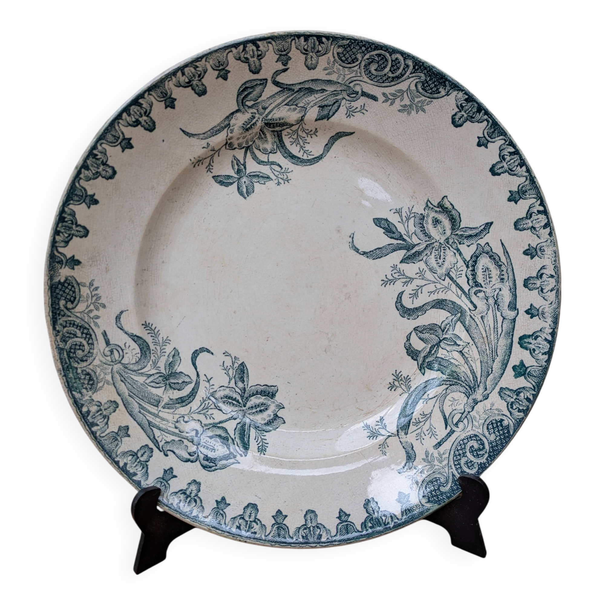 Ancienne assiette en céramique Terre de Fer Ste Amandinoise modèle Iris