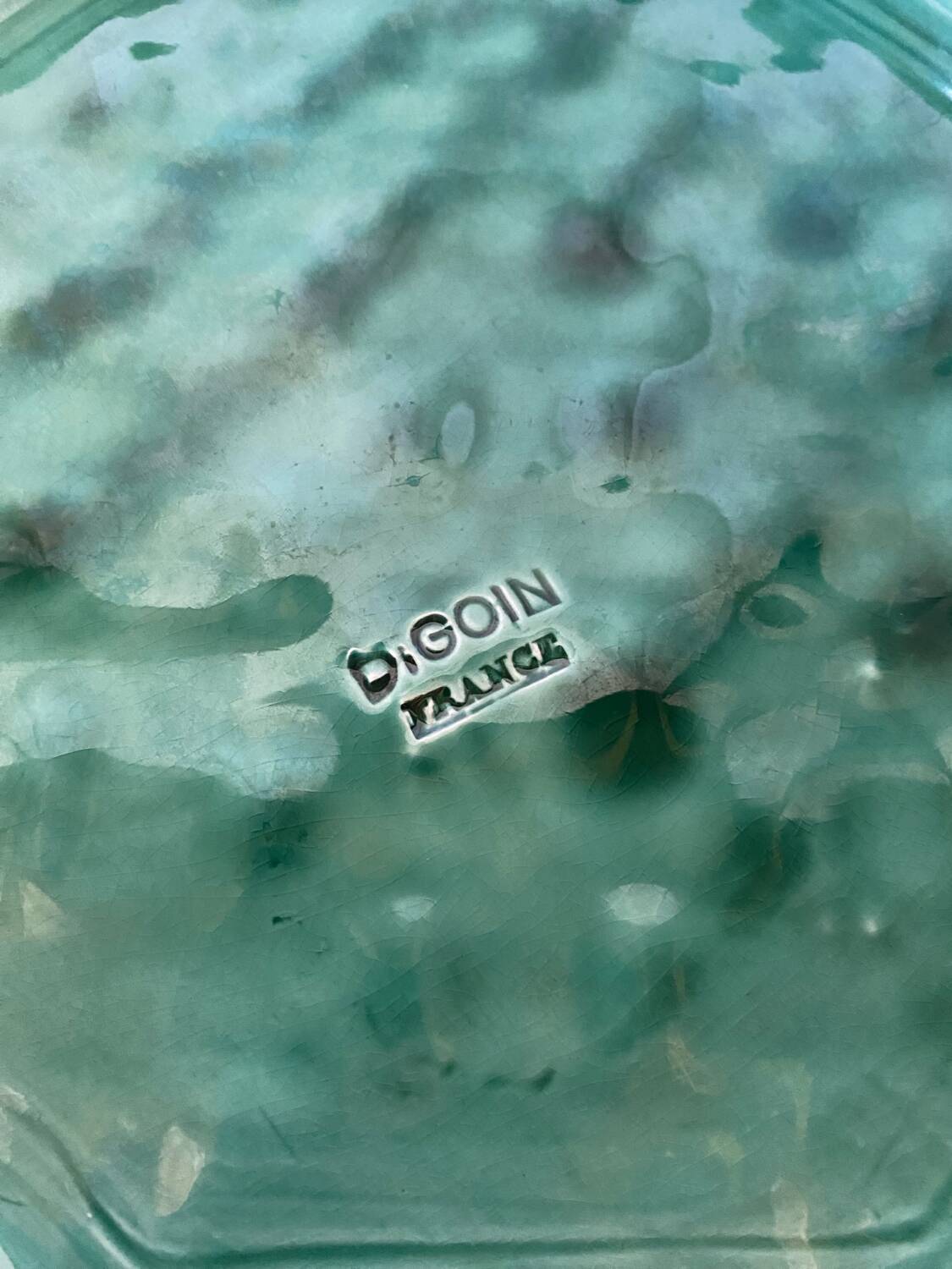 Antique DIGOIN Green Ceramic Trivet France