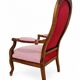 Restored Voltaire armchair – traditional upholstery, striped red Casal fabric.