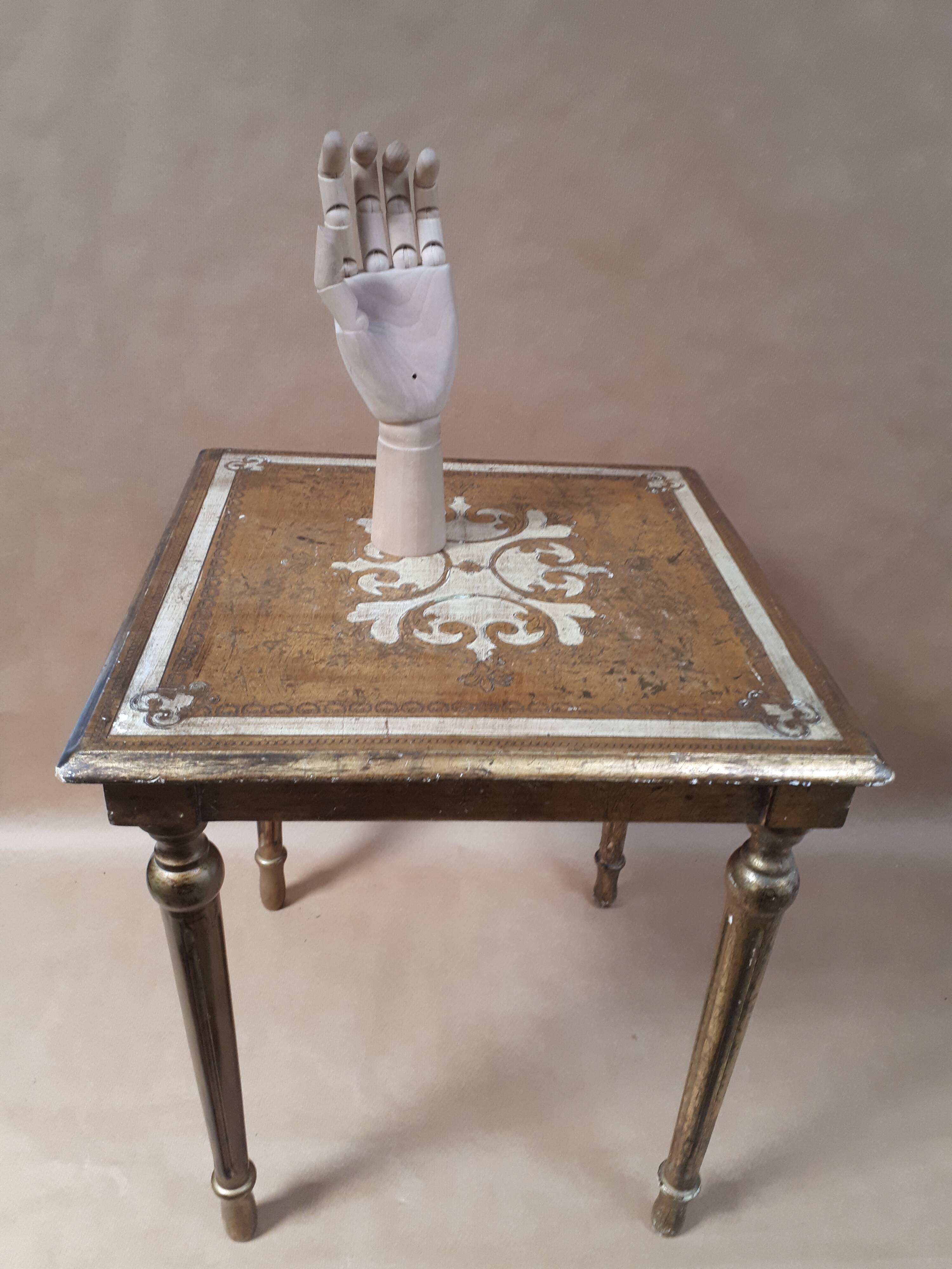 Square pedestal table gilded wood florentine style vintage 1950