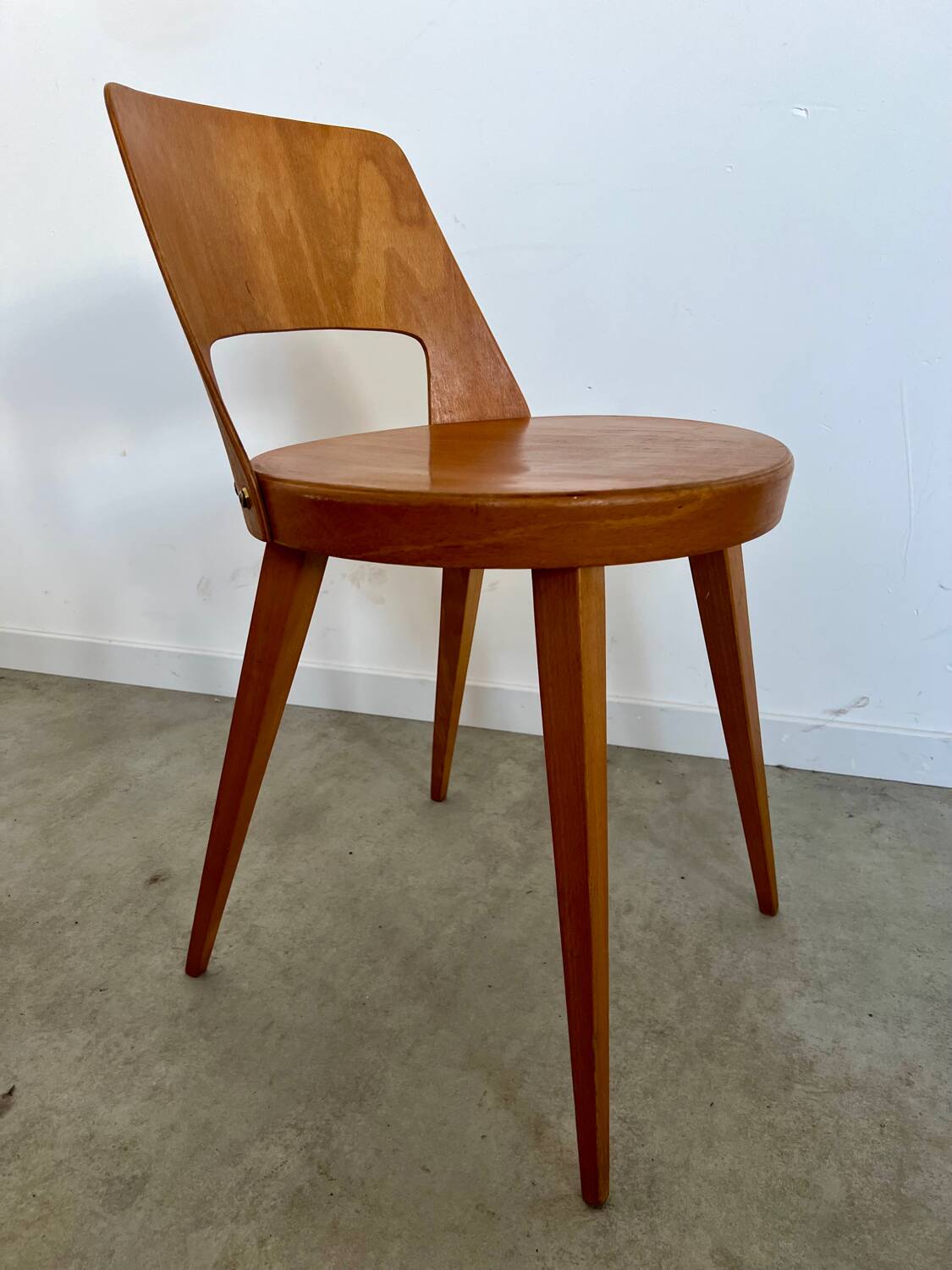 Lot of 7 old Baumann Mondor low back wooden chairs design 60s vintage