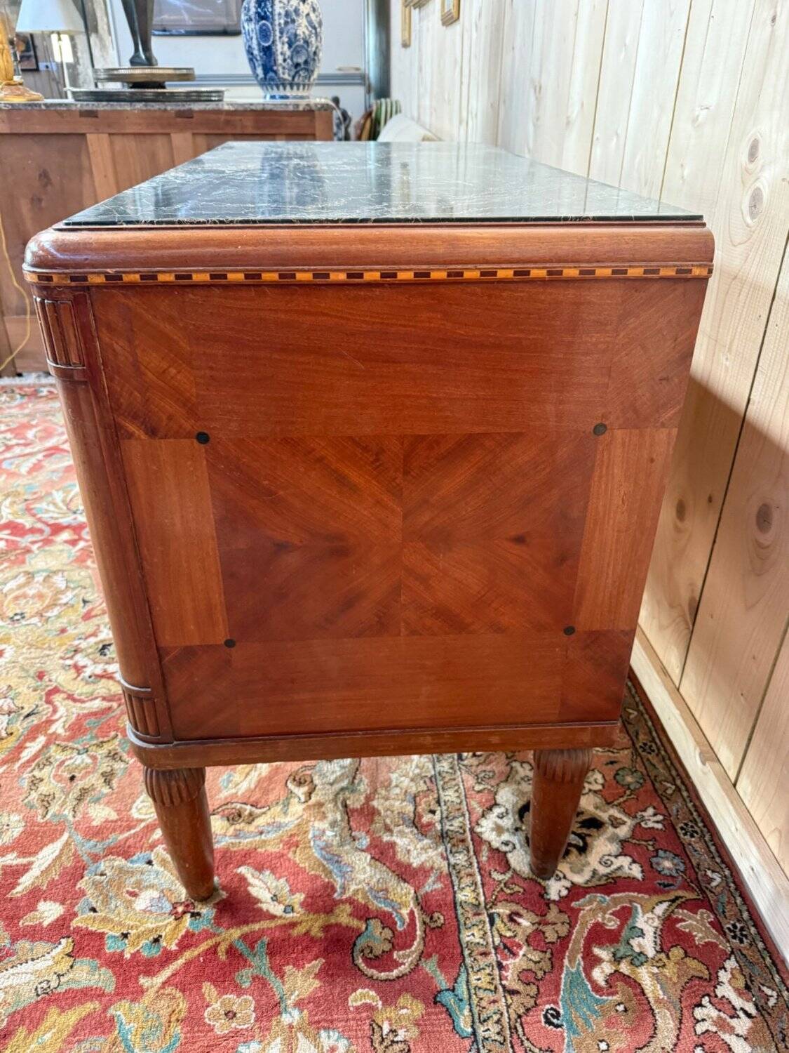Art Deco walnut and black marble commode from the 1960s.