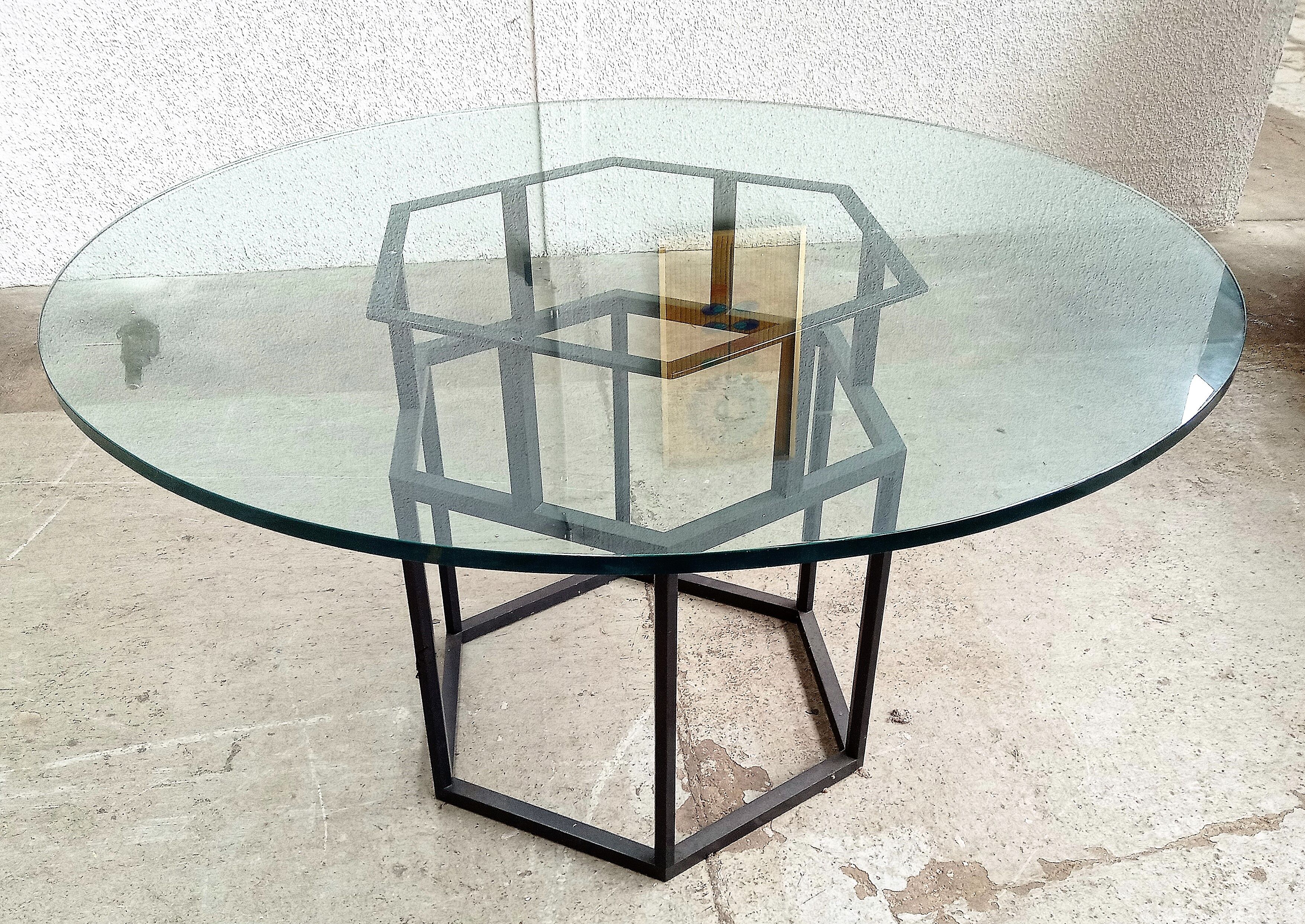 Table Roche Bobois glass and metal of the 80