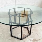 Table Roche Bobois glass and metal of the 80